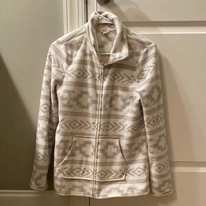 Sonoma Cream and Tan Tribal Patterned Fleece Jacket